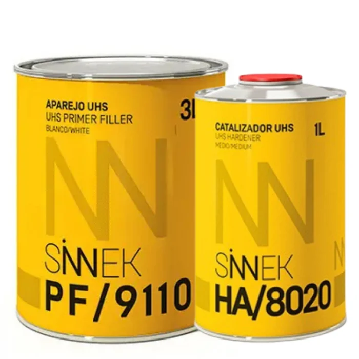 Primer / Filler auto, Sinnek PF 9110, 5:1 UHS, culoare alb, cantitate 3 litri filler + 1 litru intaritor